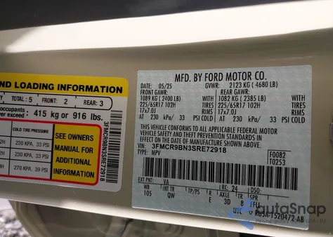 2025 Ford Bronco Sport Big Bend из США, поврежденный, VIN 3FMCR9BN3SRE72918